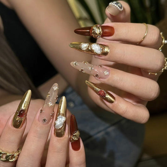 Baroque Gem Fake Nails – Elegant, High-End Style with Advanced Design