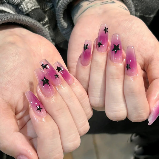 Sweet Cool Ice Transparent Purple Fake Nails – Black Accent for a Stylish Look