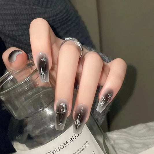 Dark Hot Girl INS Style Blush Silver Fake Nails