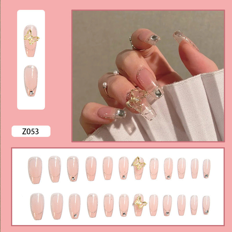 Crystal Butterfly Finished Fake Nails – Ready-to-Wear Nail Set