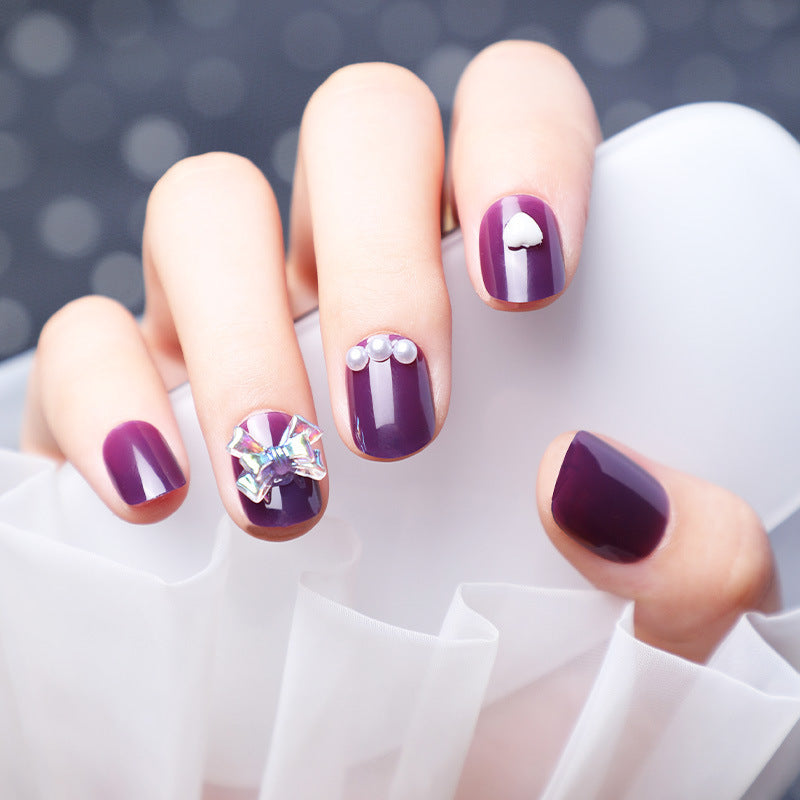 Fake Nails with Diamonds and Purple Design – Stylish Wearable Nail Art for a Glamorous Look