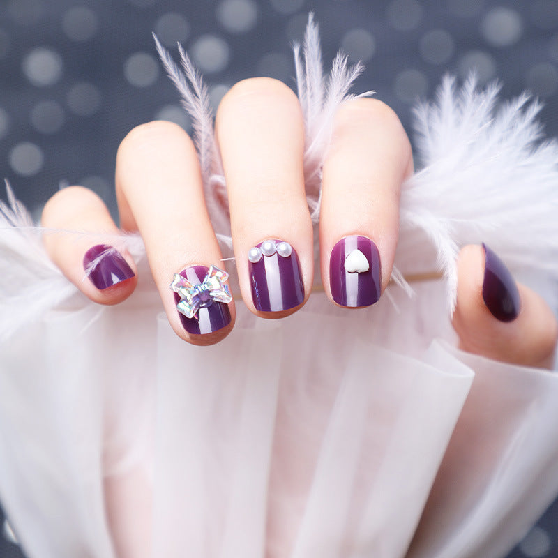 Fake Nails with Diamonds and Purple Design – Stylish Wearable Nail Art for a Glamorous Look