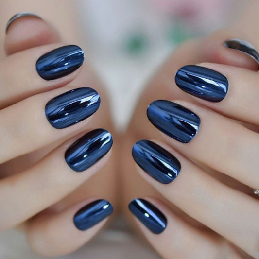 Removable Electroplating Fake Nails – Wearable Blue Design