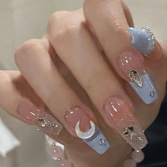 Star and Moon Pattern Fake Nails