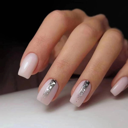 Simple European Square Fake Nails – Black Gradient Design for a Sophisticated Look