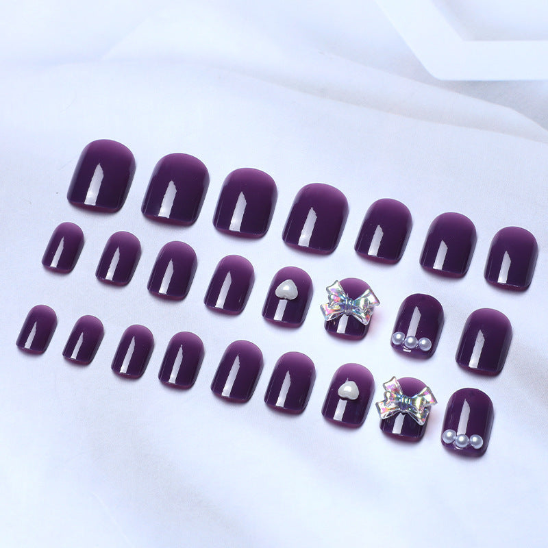 Fake Nails with Diamonds and Purple Design – Stylish Wearable Nail Art for a Glamorous Look