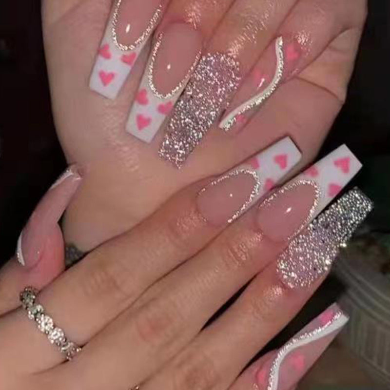 Wearable Finished Love Fake Nails – Beautiful Nail Art for Effortless Style