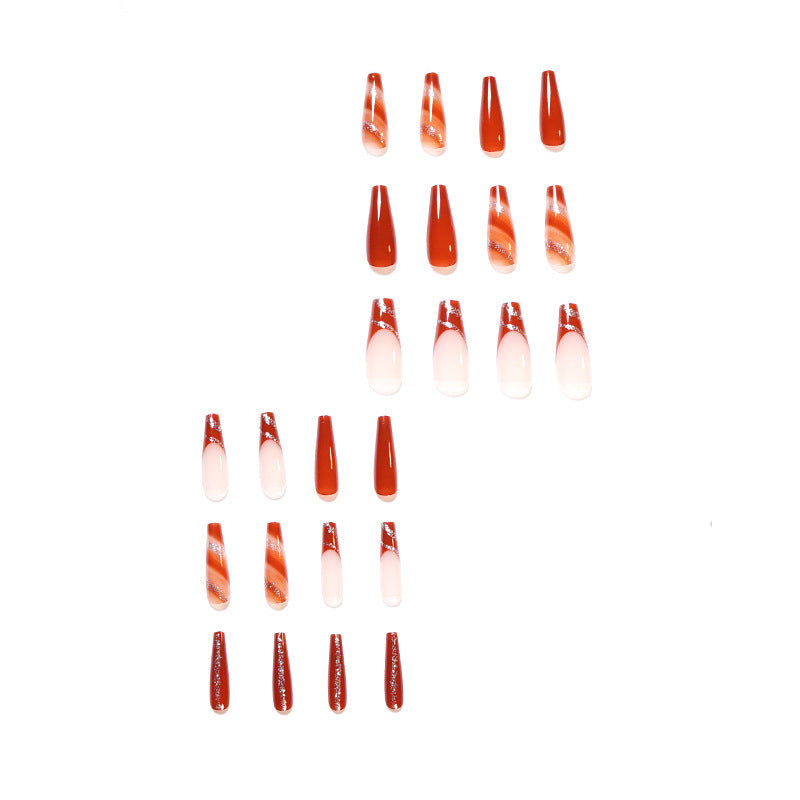 Red Maple Leaf Press-On Nails – Long French Nail Tips with Smudges for Stylish Manicure