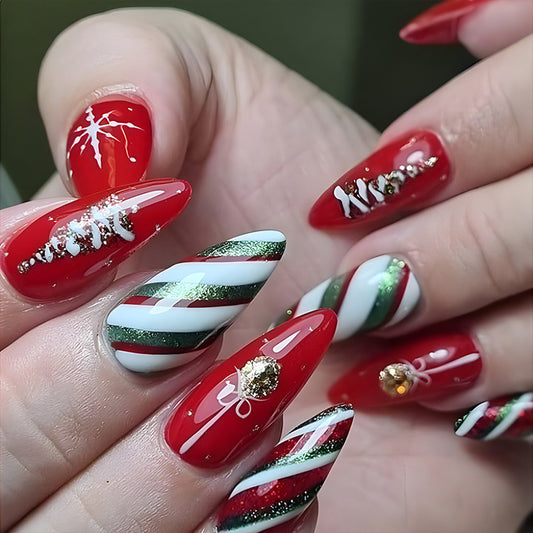 24pcs Holiday Christmas False Nails – Festive Nail Designs for a Seasonal Look