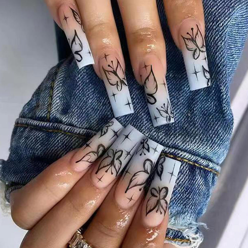 Smoke Black Gradient Fake Nails – Trendy Ombre Design for Stunning Manicures